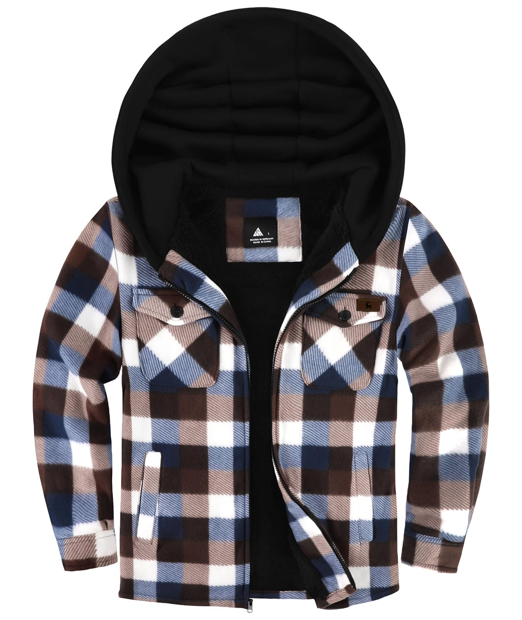 JACKETOWN Boys Fleece Jacket Kids Plaid Flannel Shacket Shirts Sherpa Hoodie Zip Up Sweatshirt Winter Coat 6-15 Years Coffee 10-11 Years
