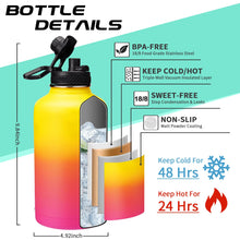 Load image into Gallery viewer, 64oz Water Bottle Stainless Steel - with Paracord Handle, Straw &amp; Auto Spout Lids, Shoulder Carrier Bag &amp; Insulated Bottle Protective Boot, Sweat-Proof Half Gallon Metal Insulated Flask Wide-mouth
