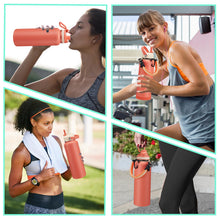 Load image into Gallery viewer, 40 oz Stainless Steel Water Bottles with Straw and Auto Spout Lids, Wide Mouth Metal Thermo Bottles for Gym, Leak Proof &amp; BPA-Free Water Flask Jug with Paracord Handle &amp; Carrier Bag with Strap
