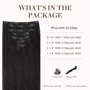 GOO GOO Clip in Hair Extensions Human Hair, 14inch 120g 7Pcs, #1B Natural black, Hair extensions for women, Human Hair Extensions Clip in