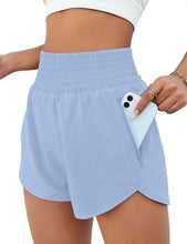 Load image into Gallery viewer, BMJL Women&#39;s Athletic Shorts High Waisted Running Short Pocket 2.5&quot; Sporty Shorts Gym Elastic Workout Shorts(S,Sky Blue)
