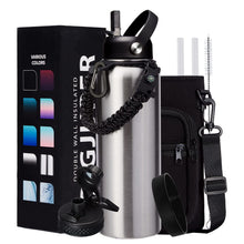 Load image into Gallery viewer, 40oz Stainless Steel Water Bottle - Wide Mouth Vacuum Insulated Metal Water Bottle with Straw Lid &amp; Paracord Handle, Sweat-Proof Water Flask Thermo Metal Mug with Strap for Gym Camping Hiking
