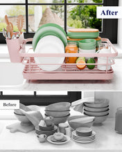 Load image into Gallery viewer, Kitsure Dish Drying Rack for Kitchen Counter, Stainless Steel Sink Organization and Storage Essentials with Cutlery Holder, Home and Appartment Decor, 12&#39;&#39;W x 15.5&#39;&#39;L, Pink
