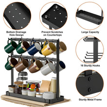 Load image into Gallery viewer, Coffee Mug Holder for Countertop, Cup Holder Rack with Slidable 16 Hooks, Large Mug Holder with Storage Base for Coffee Bar, Kitchen, Dining Room - Black
