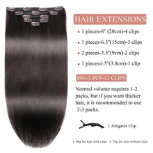 Load image into Gallery viewer, Clip in Hair Extensions Real Human Hair 20 Inch Remy Hair Extensions Clip ins Dark Brown Clip in Hair Extension for Women 80g/5pcs Double Weft Straight Real Human Hair
