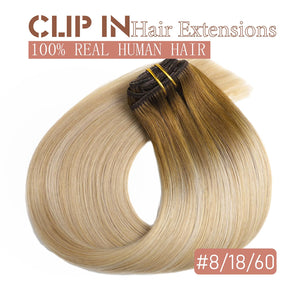 Clip in Hair Extensions Real Human Hair 100% Remy Human Hair Extensions Balayage Ash Brown to Blonde Ash Blonde Highlight Clip in Extensions for Women 16 Inch 5pcs/80g Double Weft Clip ins