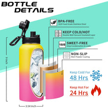Load image into Gallery viewer, 32/40/64oz Insulated Water Bottle with Paracord Handle, Sleeve Carry Strap, Straw Spout Lid, Wide Mouth Metal Canteen Sports Thermo Mug, Leak &amp; Sweat Proof Cold Flask Jug for Camping Traveling
