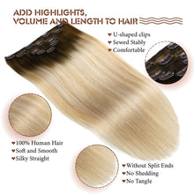 Load image into Gallery viewer, Clip in Hair Extensions Real Human Hair 100% Remy Human Hair Extensions Balayage Ash Brown to Blonde Ash Blonde Highlight Clip in Extensions for Women 16 Inch 5pcs/80g Double Weft Clip ins
