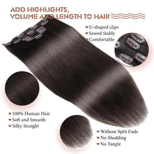 Load image into Gallery viewer, Clip in Hair Extensions Real Human Hair 20 Inch Remy Hair Extensions Clip ins Dark Brown Clip in Hair Extension for Women 80g/5pcs Double Weft Straight Real Human Hair
