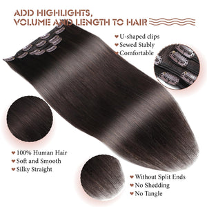 Clip in Hair Extensions Real Human Hair 20 Inch Remy Hair Extensions Clip ins Dark Brown Clip in Hair Extension for Women 80g/5pcs Double Weft Straight Real Human Hair