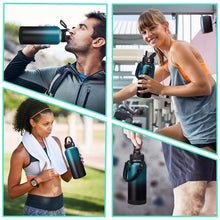 Load image into Gallery viewer, 32/40/64/128 oz Insulated Water Bottle with straw &amp; Spout Lids Keep Cold 48H Hot 24H, Large Water Flask Bottle with Shoulder Carrier Bag, Paracord Handle &amp; Boot for Gym, Workout &amp; Beach
