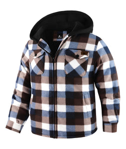 JACKETOWN Boys Fleece Jacket Kids Plaid Flannel Shacket Shirts Sherpa Hoodie Zip Up Sweatshirt Winter Coat 6-15 Years Coffee 10-11 Years