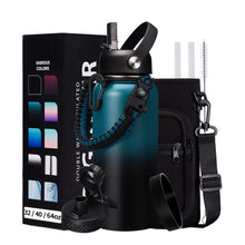 Load image into Gallery viewer, 32/40/64/128 oz Insulated Water Bottle with straw &amp; Spout Lids Keep Cold 48H Hot 24H, Large Water Flask Bottle with Shoulder Carrier Bag, Paracord Handle &amp; Boot for Gym, Workout &amp; Beach
