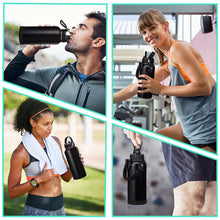 Load image into Gallery viewer, 32-40-64OZ Stainless Steel Water Bottle - Black Water Bottle with Straw &amp; Spout Lid, Paracord Handle &amp; Bottle Sleeve, Insulated Vacuum Water Flask Double-Wall Metal Thermo Cup Canteen for Gym School

