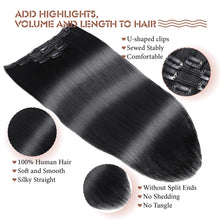 Load image into Gallery viewer, Black Clip in Hair Extension Real Human Hair 20 Inch Remy Hair Extensions Clip ins Real Human Hair for Women 80g/5pcs Straight Human Hair Extensions Double Weft
