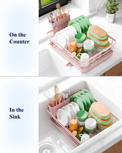 Load image into Gallery viewer, Kitsure Dish Drying Rack for Kitchen Counter, Stainless Steel Sink Organization and Storage Essentials with Cutlery Holder, Home and Appartment Decor, 12&#39;&#39;W x 15.5&#39;&#39;L, Pink
