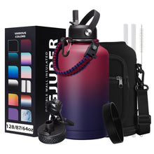 Load image into Gallery viewer, 64OZ Vacuum Insulated Water Bottle - Keep Hot Cold Vacuum Flasks with Straw &amp; Spout Lids, Paracord Handle, Water Bottler Carrier Holder &amp; Protective Cup Mat, 1.8L Stainless Steel Water Jug
