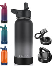 Load image into Gallery viewer, CIVAGO 32 oz Insulated Water Bottle With Straw, Stainless Steel Sports Water Cup Flask with 3 Lids (Straw, Spout and Handle Lid), Wide Mouth Travel Thermal Mug, Dreamy Black Gray
