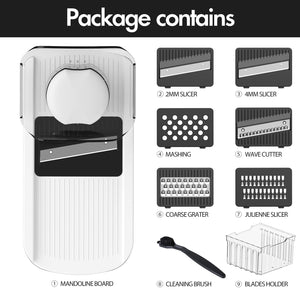 Cambom Mandoline Slicer Vegetable Slicer With 2 L Container for Potatoes, Tomatoes, Cucumbers, Carrots With 10 Blades White