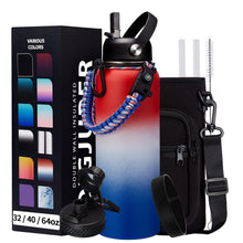 Load image into Gallery viewer, 40oz Insulated Water Bottle with Straw, Paracord Handle &amp; Carrier Bag, Wide Mouth Vacuum Insulated Hydro Bottle, Stainless Steel Thermo Mug Flask for Sports Office School, Cold 48Hrs &amp; Hot 24Hrs
