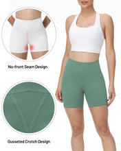 Load image into Gallery viewer, Runhit No Front Seam Biker Shorts for Women - 5&#39;&#39; High Waisted Workout Gym Yoga Athletic Compression Spandex Shorts with Tummy Control Green Medium
