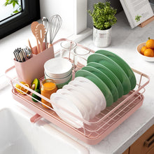 Load image into Gallery viewer, Kitsure Dish Drying Rack for Kitchen Counter, Stainless Steel Sink Organization and Storage Essentials with Cutlery Holder, Home and Appartment Decor, 12&#39;&#39;W x 15.5&#39;&#39;L, Pink
