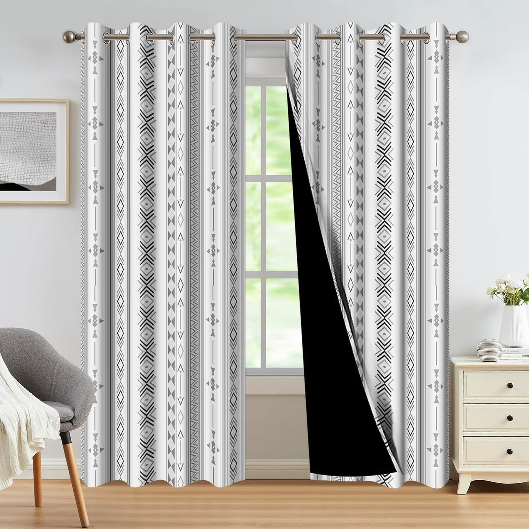 Xiazhilaio 52x63 Inch Blackout Curtains with Black & Gray Geometric Boho Pattern, Scandinavian Modern Minimalist Style Room Darkening Drapes for Bedroom Living Room Window Treatments, 2 Panels