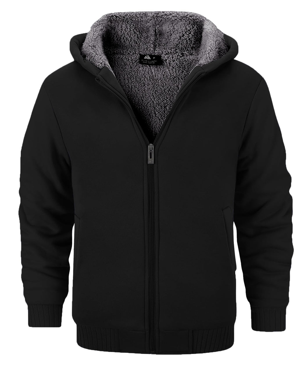 SECOOD Kids Hoodie Fleece Jacket Warm Sherpa Lined Zip Up Hooded Sweatshirt Soft Winter Coat Boys Girls School Outerwear A Black