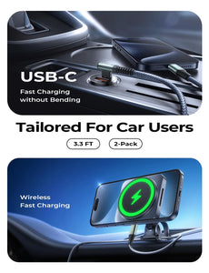 AINOPE Right Angle USB C to USB C Cable 17 3.3FT 60W 2 Pack USBC to USBC for iPhone 16 Pro Max Car Charger Cord Fast Charging Compatible with iPhone 16 15 Samsung A17 iPad Pro Android Phone Accesories