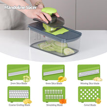 Load image into Gallery viewer, Cambom Mandoline Slicer Vegetable Slicer With 2 L Container for Potatoes, Tomatoes, Cucumbers, Carrots With 10 Blades White
