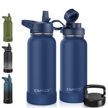 Load image into Gallery viewer, CIVAGO 32 oz Insulated Water Bottle With Straw, Stainless Steel Sports Water Cup Flask with 3 Lids (Straw, Spout and Handle Lid), Wide Mouth Travel Thermal Mug, Navy Blue
