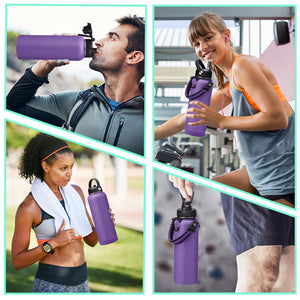 40oz Vacuum Stainless-Steel Water Bottles with Straw & Spout Lids, Leakproof Sports Metal Water Bottle Keeps Ice Cold-48Hrs Hot-24Hrs, Wide-mouth Water Bottle for Fitness Camping Running