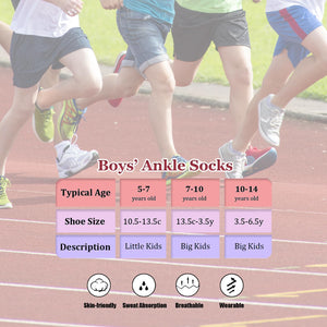 Bemeol Boy Socks 12 Pairs Boys Ankle Athletic Low Cut Socks for Little Big Kids(7-10 Years)