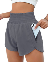 Load image into Gallery viewer, BMJL Women&#39;s Athletic Shorts High Waisted Running Shorts Pocket Sporty Short Gym Elastic Workout Shorts（XS,Flower Grey
