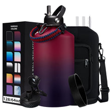 Load image into Gallery viewer, 1 Gallon Insulated Water Jug - with Paracord Handle, Straw &amp; Chug Lid, Water Bottles Holder with Strap, 128oz Stainless Steel Large Water Bottle, Keep Hot 12H &amp; Cold 48 for Travel Hiking Camping Work
