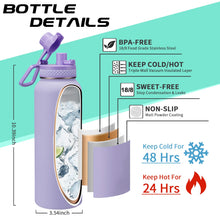 Load image into Gallery viewer, 40 oz Water Bottle with Straw - Insulated Vacuum Water Flask with Straw &amp; Auto Spout Lid, Paracord Handle &amp; Carrying Pouch, Keep Cold 48H Hot 24H, Sweat-Proof Thermal Water Jug with Strap for Hiking

