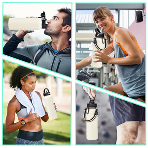 DIGJUPER 40oz Insulated Water Bottle - w/Straw Spout Lid, Bottle Holder with Strap, Paracord Handle, Protective Bottom Boot, Stainless Steel Metal Thermo Jug Flask Cold 48h & Hot 24h, Cream White