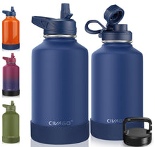 Load image into Gallery viewer, CIVAGO 64 oz Insulated Water Bottle With Straw, Half Gallon Stainless Steel Sports Water Flask Jug with 3 Lids (Straw, Spout and Handle Lid), Large Metal Thermal Cup Mug, Navy Blue
