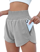 Load image into Gallery viewer, BMJL Women&#39;s Athletic Shorts High Waisted Running Short Pocket 2.5&quot; Sporty Shorts Gym Elastic Workout Shorts(XS,Grey)
