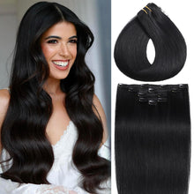 Load image into Gallery viewer, Black Clip in Hair Extension Real Human Hair 20 Inch Remy Hair Extensions Clip ins Real Human Hair for Women 80g/5pcs Straight Human Hair Extensions Double Weft
