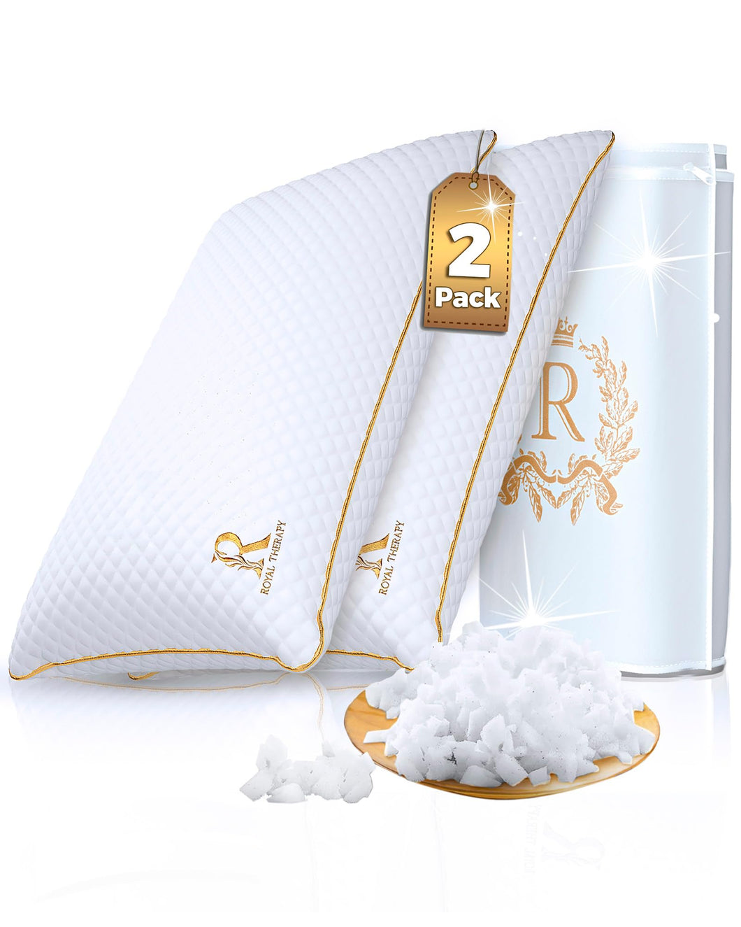 Royal Therapy Pillows Queen Size Set of 2, Shredded Memory Foam Pillows Queen, Rayon Derived from Bamboo Pillow