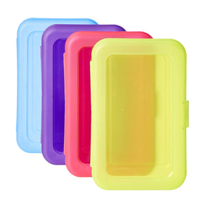 Amazon Basics Plastic Pencil Box, Pack of 4, Multi, Solid