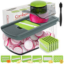 Load image into Gallery viewer, Cambom Mandoline Slicer Vegetable Slicer With 2 L Container for Potatoes, Tomatoes, Cucumbers, Carrots With 10 Blades White
