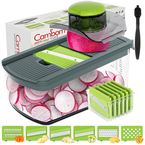 Cambom Mandoline Slicer Vegetable Slicer With 2 L Container for Potatoes, Tomatoes, Cucumbers, Carrots With 10 Blades White