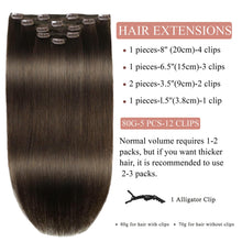 Load image into Gallery viewer, Clip in Hair Extensions Real Human Hair Straight Clip in Human Hair Extensions for Women #4 Medium Brown Remy Human Hair Clip ins 16 Inch 80g 5pcs Double Weft
