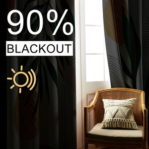 ZYLLGLOW Mid Century Modern Curtains Set Thick Cotton Boho Curtain Blackout for Bedroom Bohemian Style Decor Window Leaf Print Classical Drapes for Living Dining Room 2 Panels, W52''×L108''