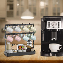 Load image into Gallery viewer, Coffee Mug Holder for Countertop, Cup Holder Rack with Slidable 16 Hooks, Large Mug Holder with Storage Base for Coffee Bar, Kitchen, Dining Room - Black
