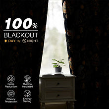 Load image into Gallery viewer, Navy Blue Vintage Floral Patterned Curtains 84 Inches Long 2 Panels for Bedroom Living Room 100% Blackout Mid Century Modern Curtains with Flower Botanical Printed Thermal Insulated Grommet Drapes
