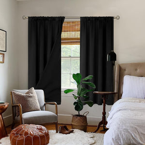 BGment Thermal Insulated 100% Blackout Curtains for Bedroom with Black Liner, Double Layer Full Room Darkening Noise Reducing Rod Pocket Curtain (52 x 63 Inch, Black, 2 Panels)