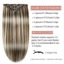 Load image into Gallery viewer, Clip in Hair Extensions #8/60 Balayage Chestnut Blonde Highligh 14 Inch Clip ins Hair Extensions for Women 80g/2.82oz 5pcs Real Human Hair Extensions Easy to Install
